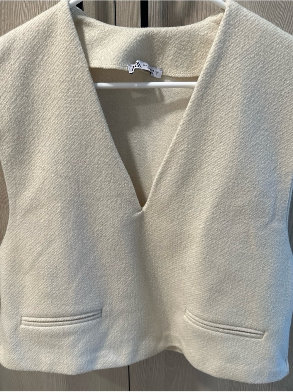 Zara Cream Textured V-Neck Vest